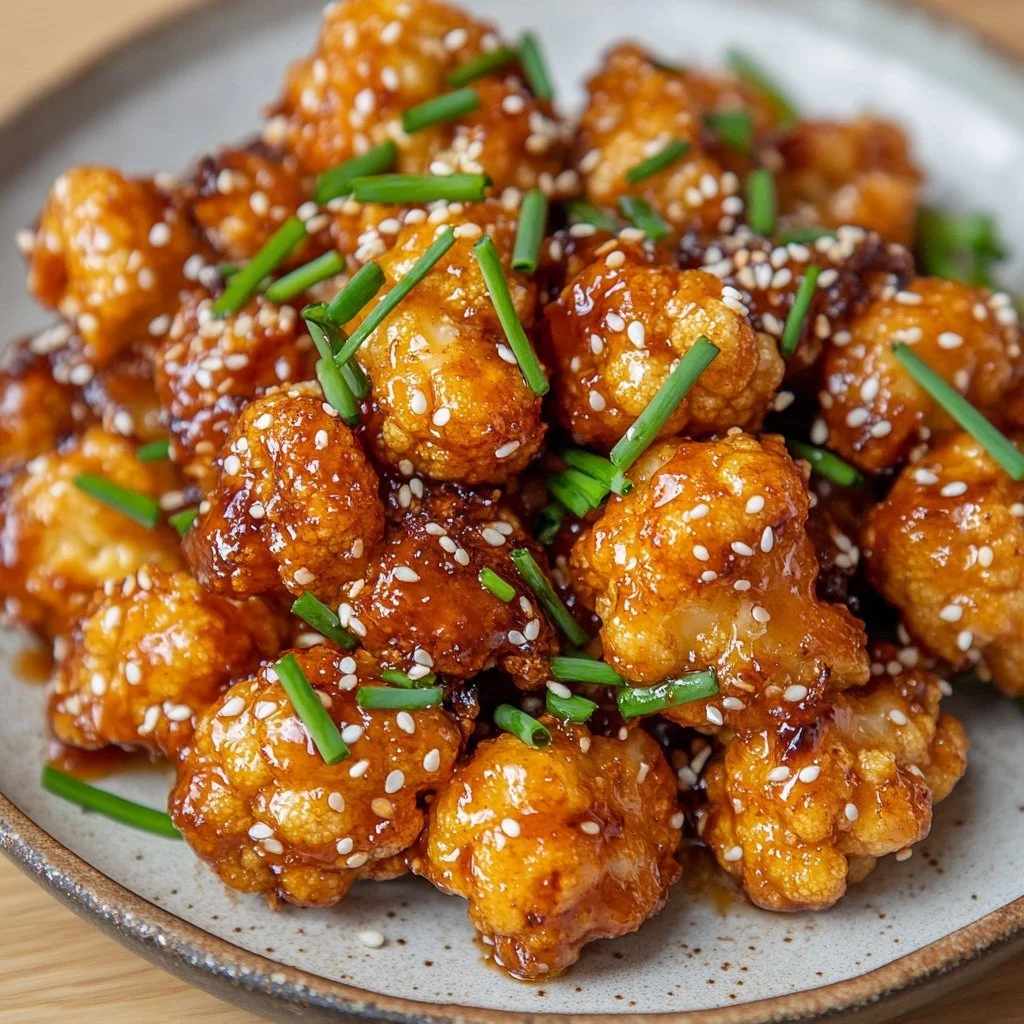 Bowl of crispy Bang Bang Cauliflower ready to be served