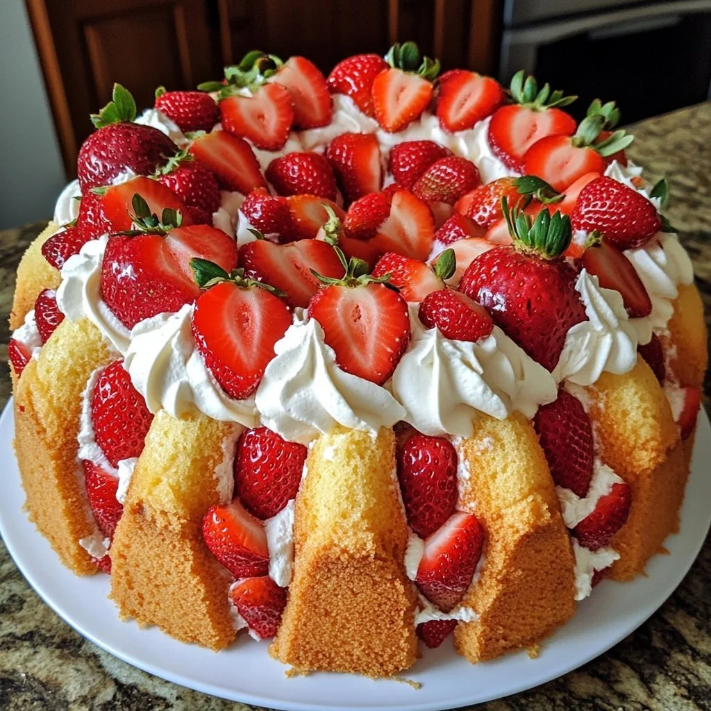 Slice of strawberry cream cheese pound cake topped with fresh strawberries