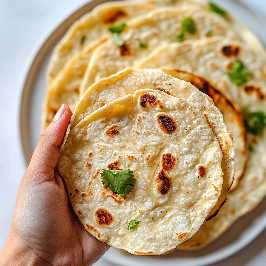 Two ingredient paleo cauliflower tortillas ready to serve