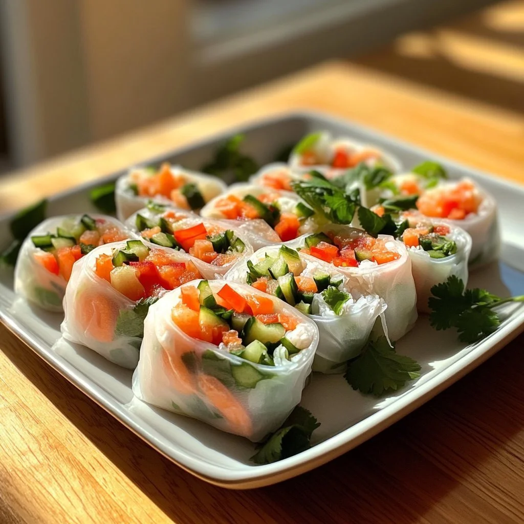 Fresh Vietnamese Summer Rolls with herbs and vegetables