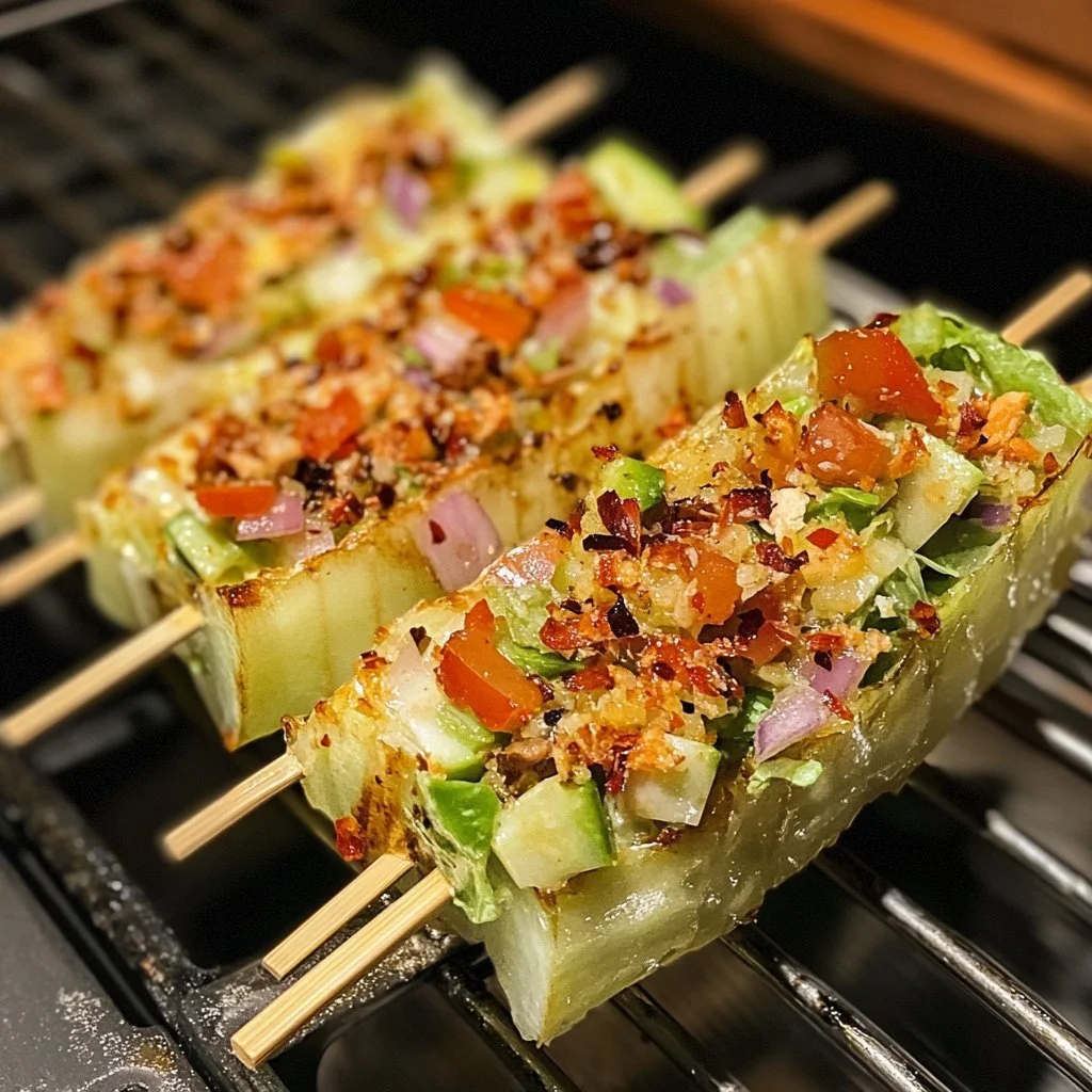Wedge Salad on a Stick served on skewers with toppings