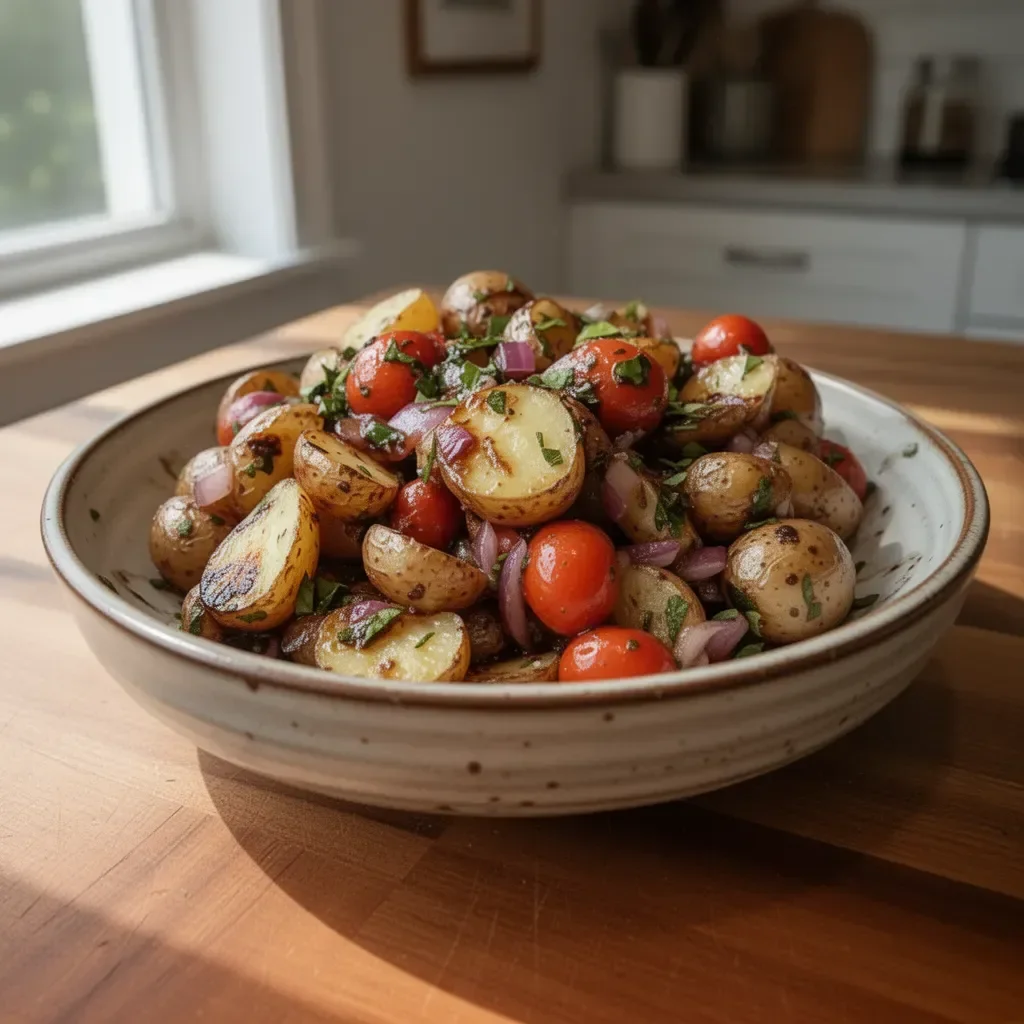 Balsamic Potato Salad made with fresh potatoes, herbs, and balsamic dressing.