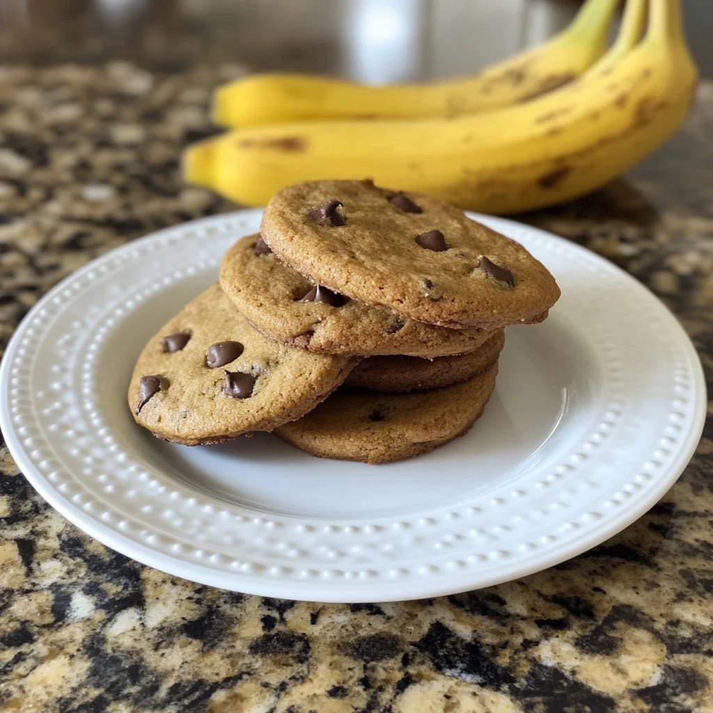 Plate of freshly baked banana bread cookies with chocolate chips
