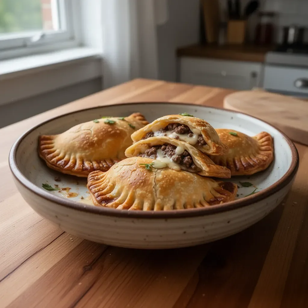 Delicious beef and cheese empanadas ready to serve.