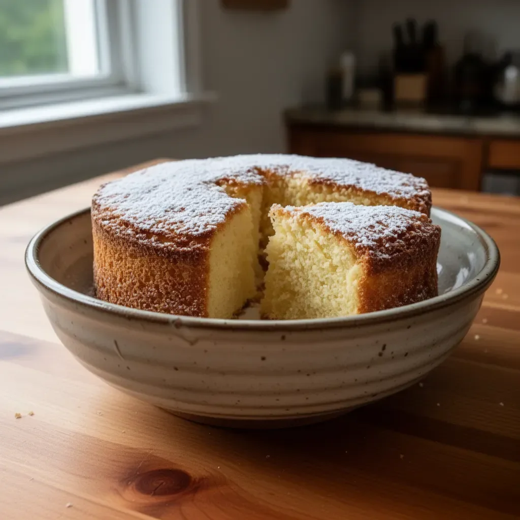 Delicious homemade sponge cake topped with fresh strawberries and cream.