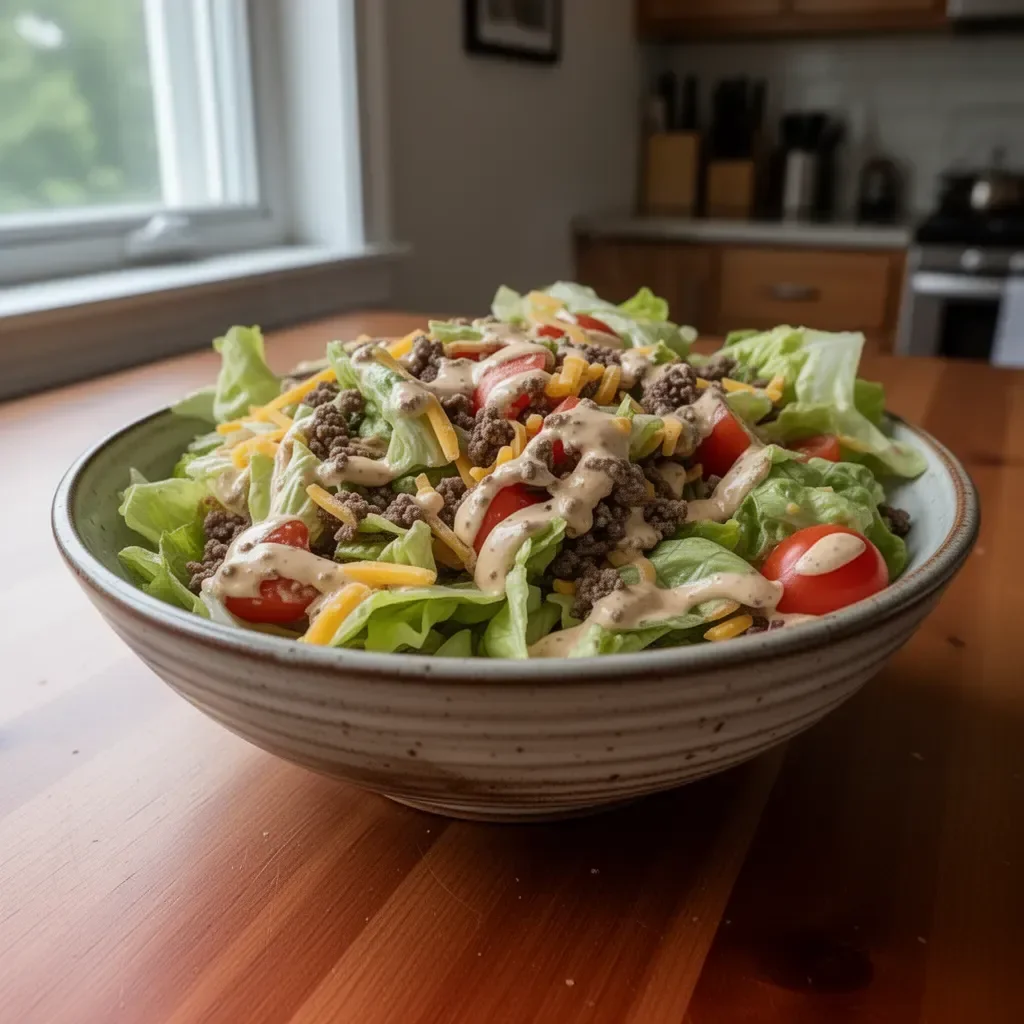 A delicious Big Mac Salad, keto-friendly and packed with flavor