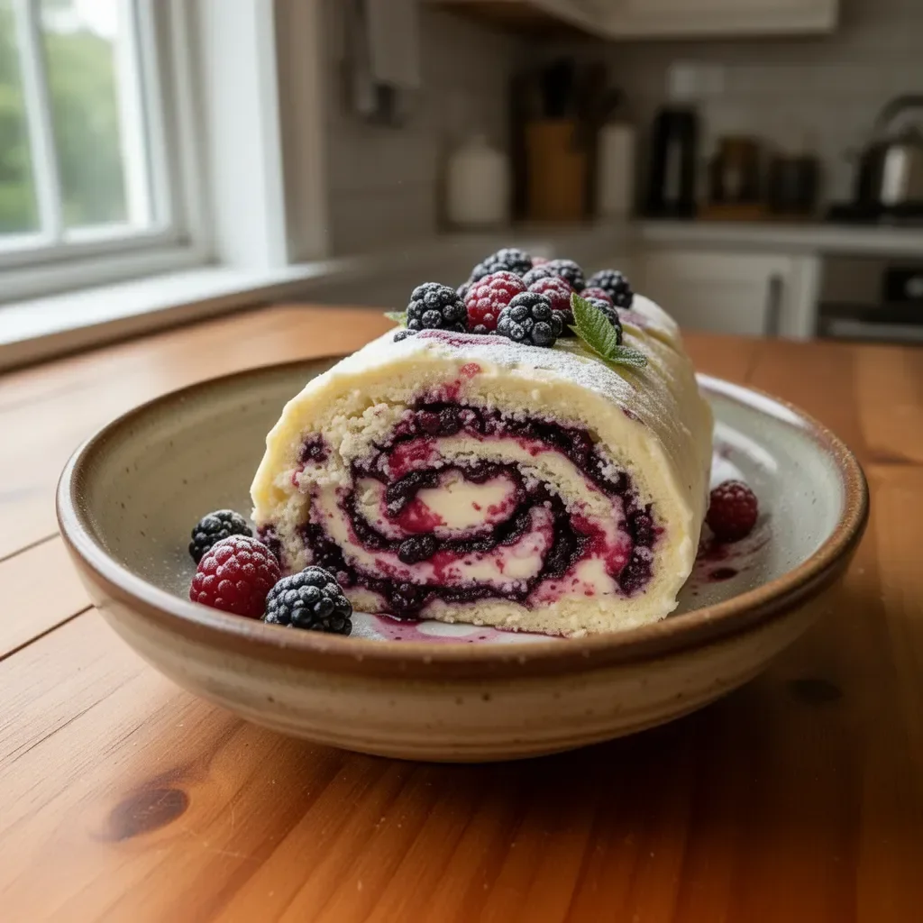 Delicious Blackberry Lemon Cake Roll with vibrant blackberries and lemon zest