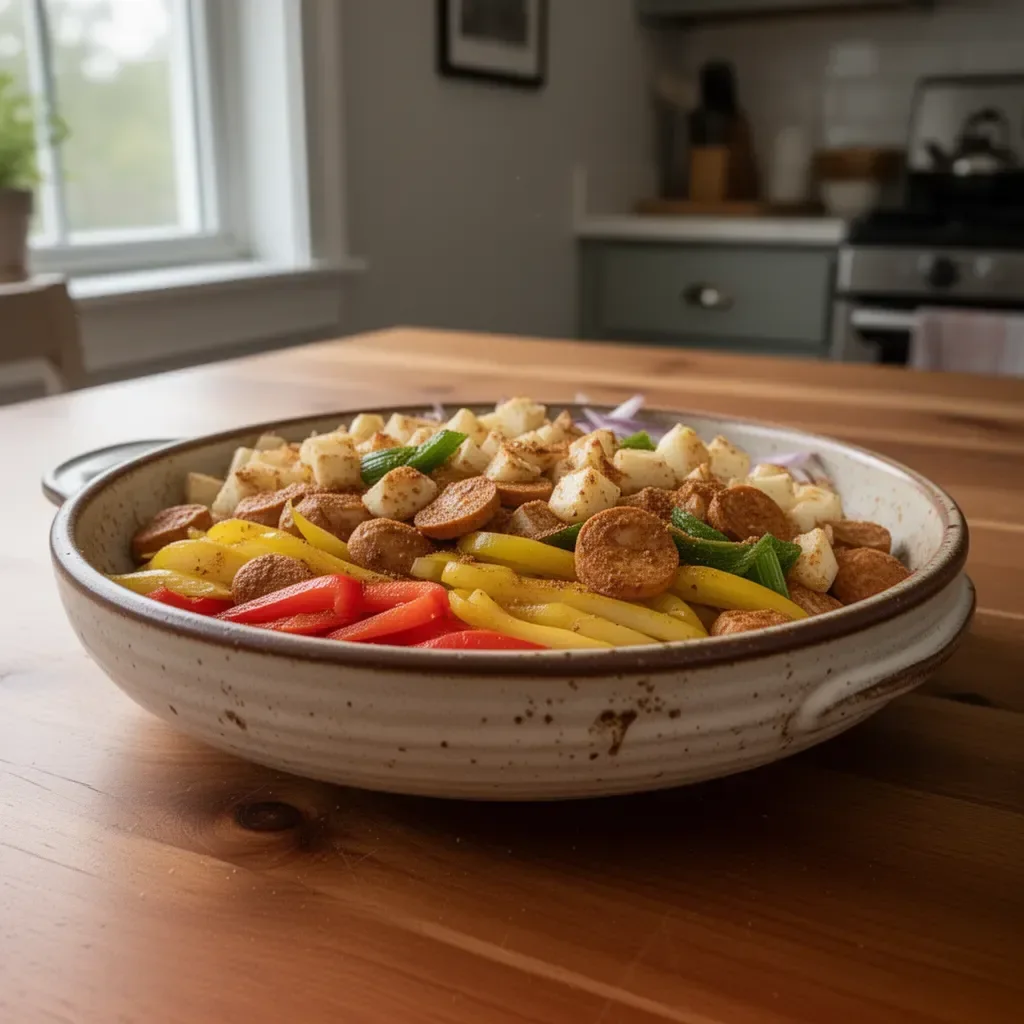 Delicious Cajun inspired sheet pan dinner with vibrant vegetables and spices