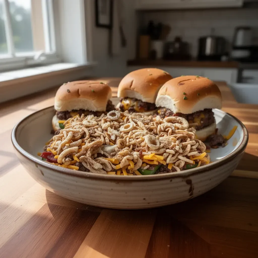Juicy Cowboy Sliders served with fresh toppings on a rustic platter