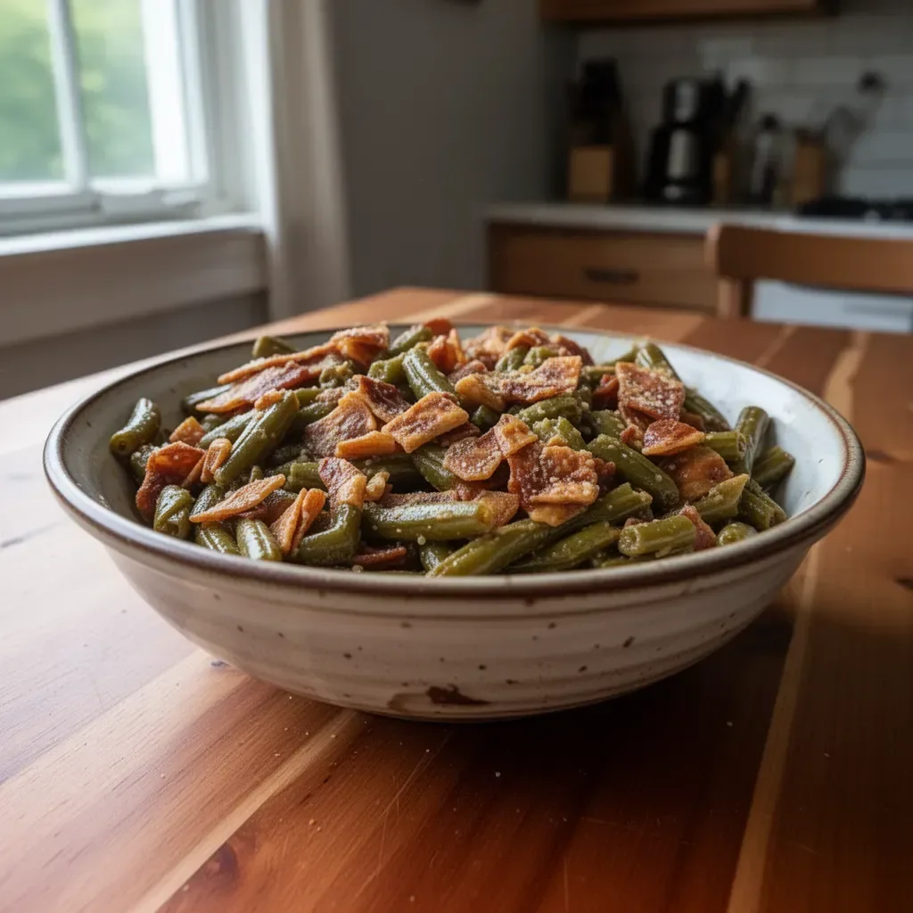 Deliciously cooked crack green beans served in a bowl
