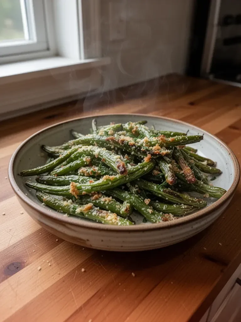 Crispy Garlic Parmesan Roasted Green Beans