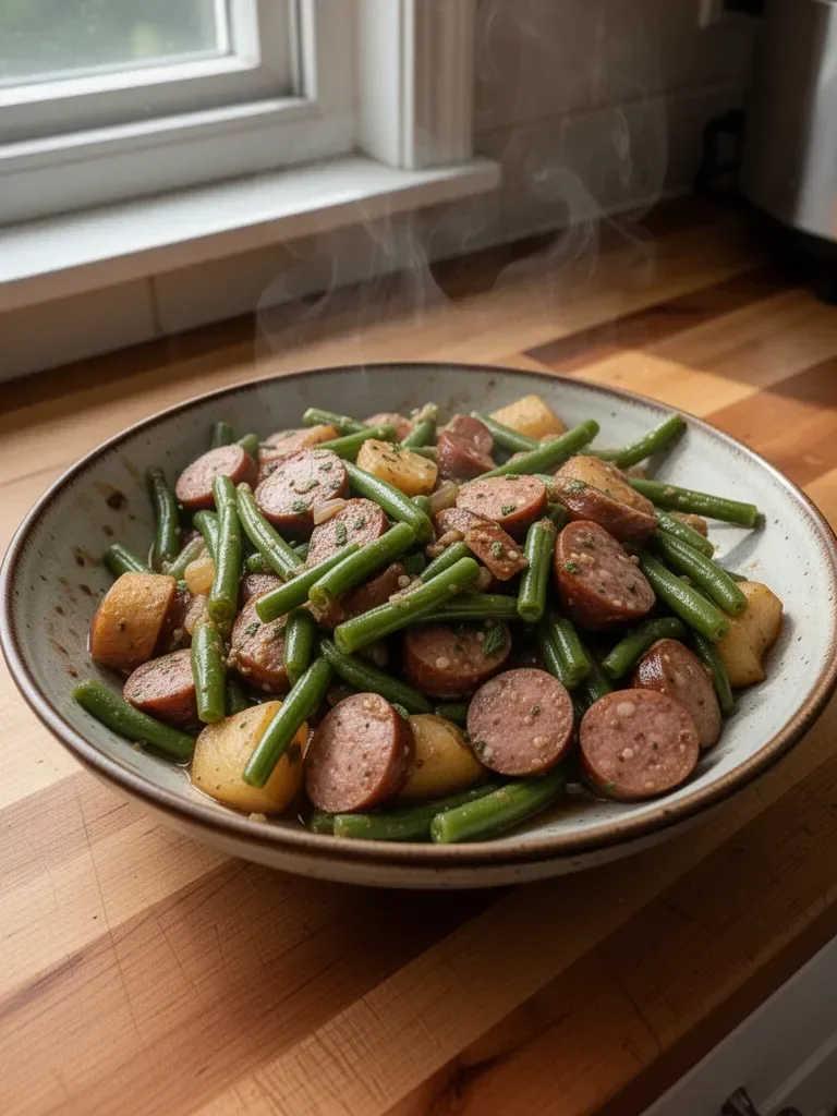 Crockpot Sausage and Green Beans