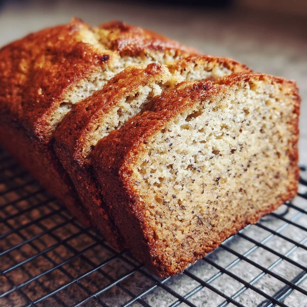 Sliced easy sugar free banana bread on a wooden table.
