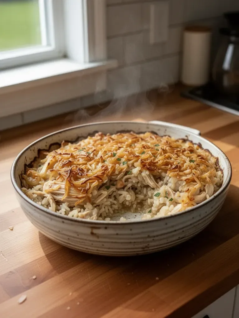 French Onion Chicken Rice Bake