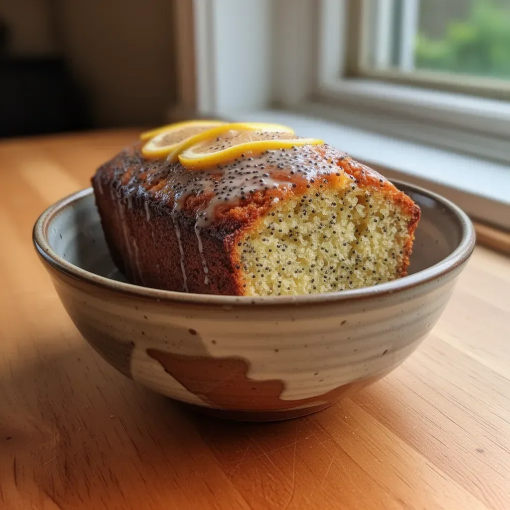 Slice of Grapefruit Poppy Seed Cake with grapefruit slices and poppy seeds