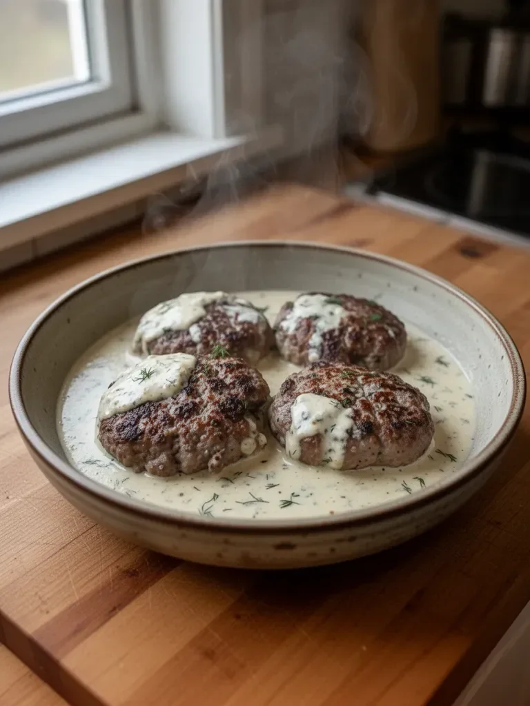 Hamburger Steaks in Creamy Dill Sauce