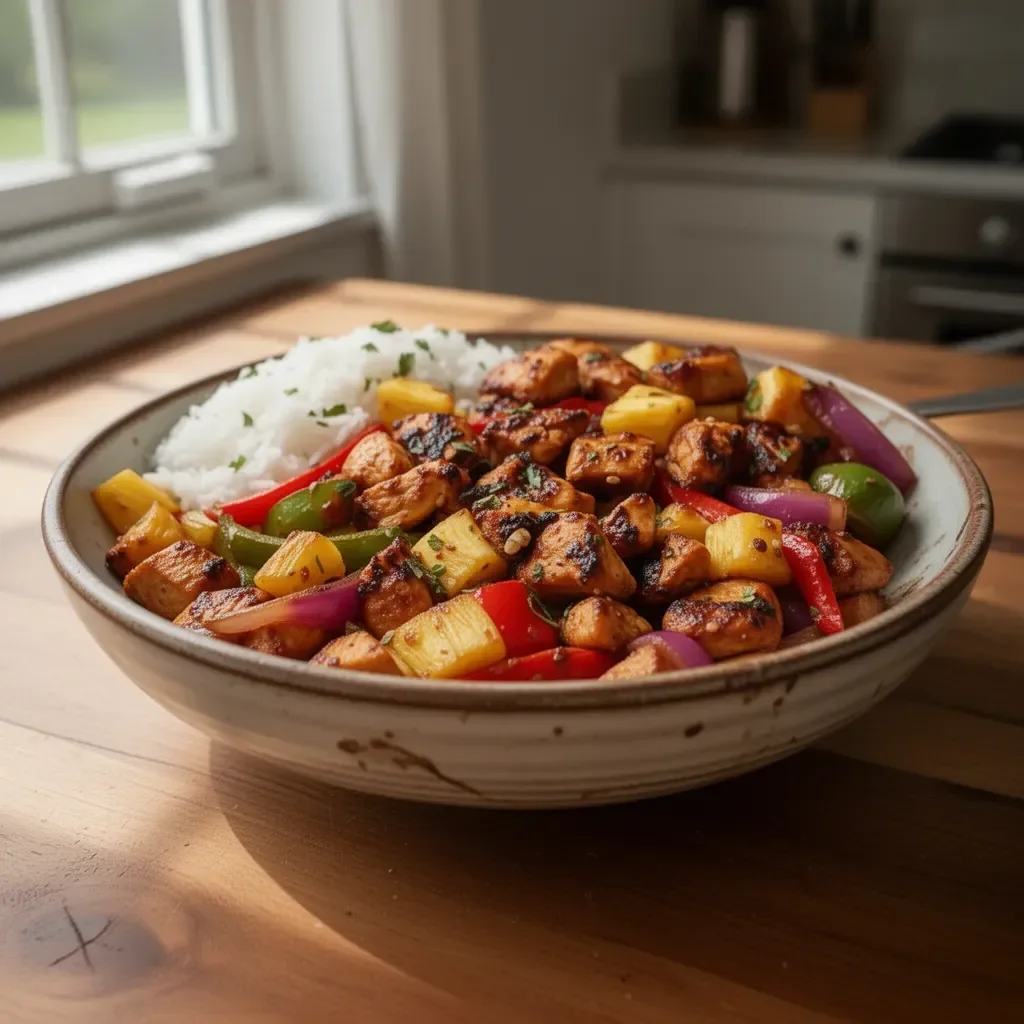 Hawaiian Chicken Sheet Pan with vibrant vegetables and flavorful glaze