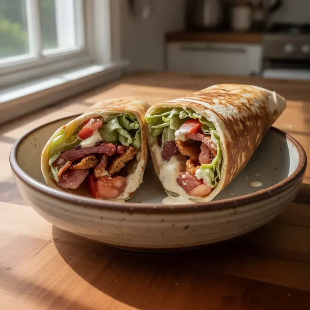Healthy BLT wraps with secret sauce served on a plate