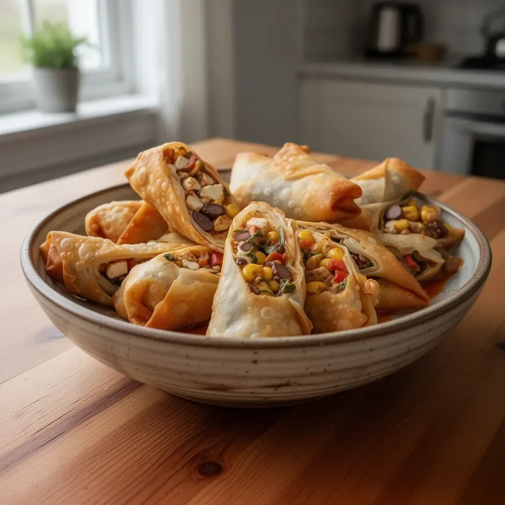 Delicious homemade Southwest Egg Rolls on a plate fresh from the oven