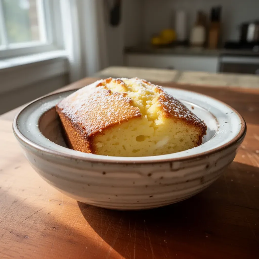 Slice of moist lemon yogurt cake with a zesty glaze on top