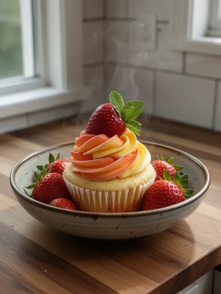 Mango Strawberry Sunset Cupcakes