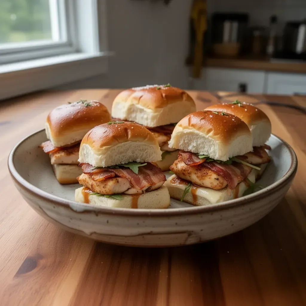 Delicious Maple Chicken Bacon Sliders on a platter
