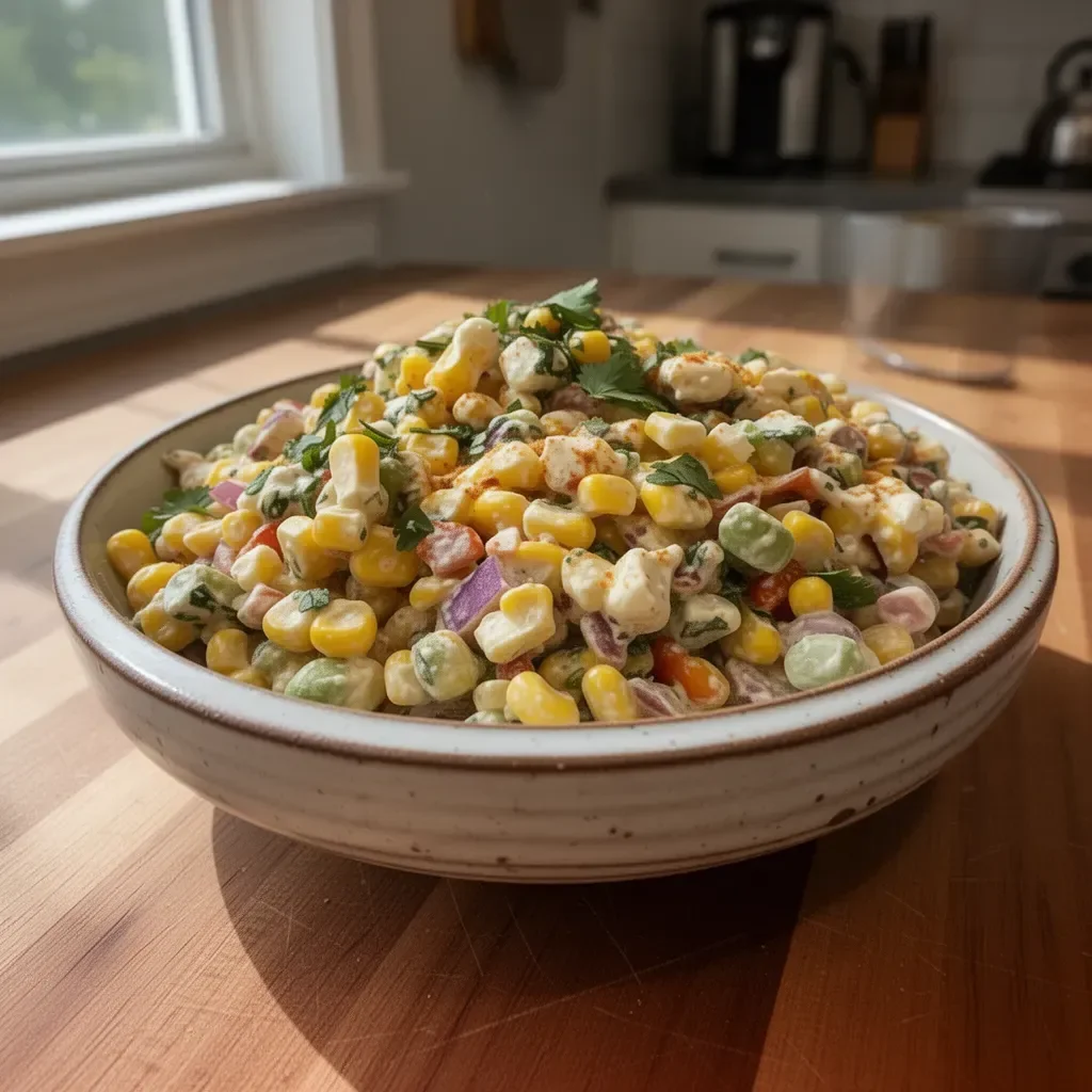 Delicious Mexican street corn salad with fresh corn, cheese, and spices