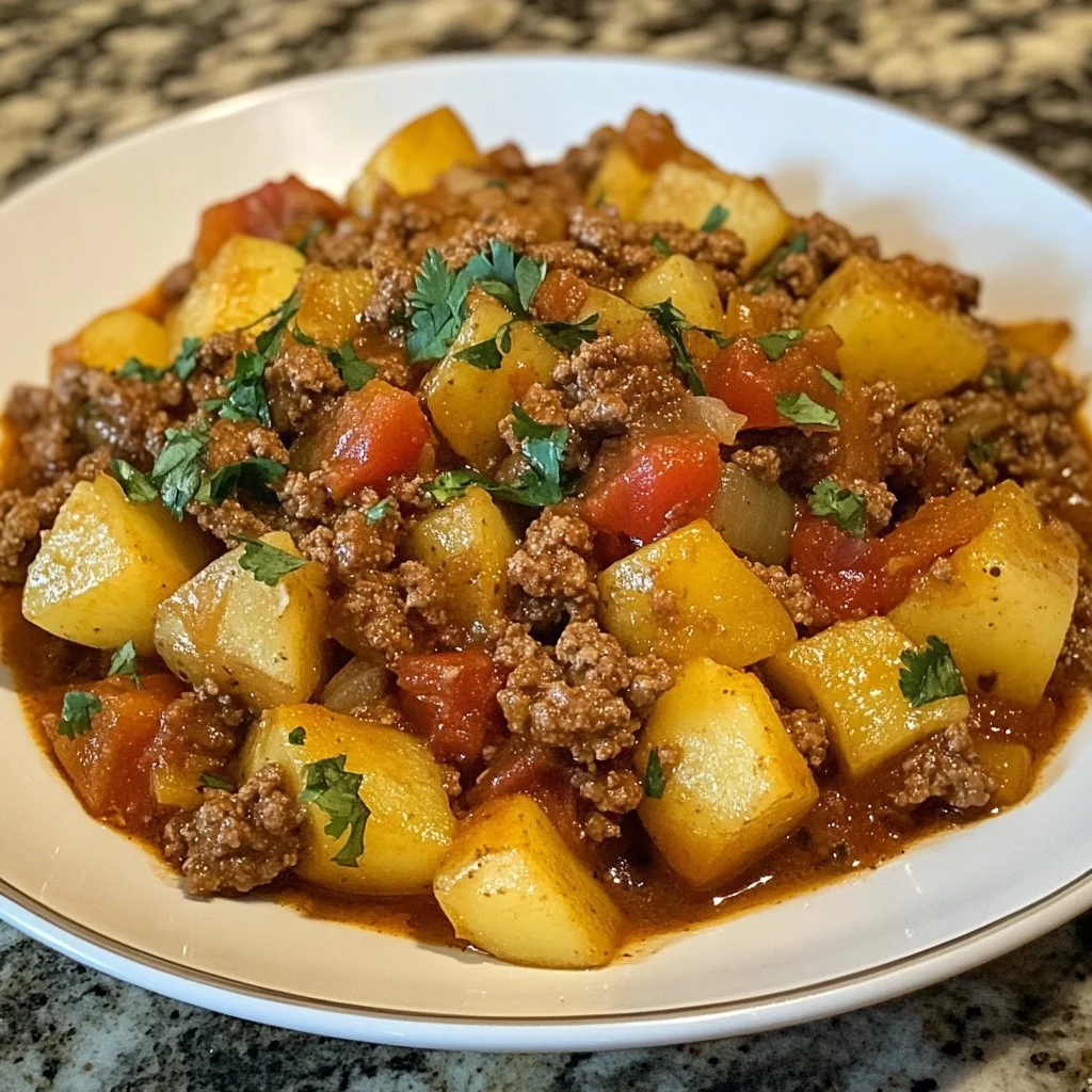 Delicious Mom's Picadillo with Potatoes served in a bowl, showcasing vibrant colors and rich flavors.