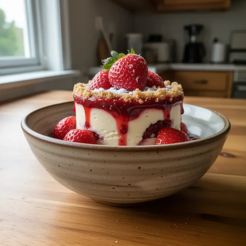 Delicious no-bake cheesecake parfait layered with graham crackers and fresh fruit.