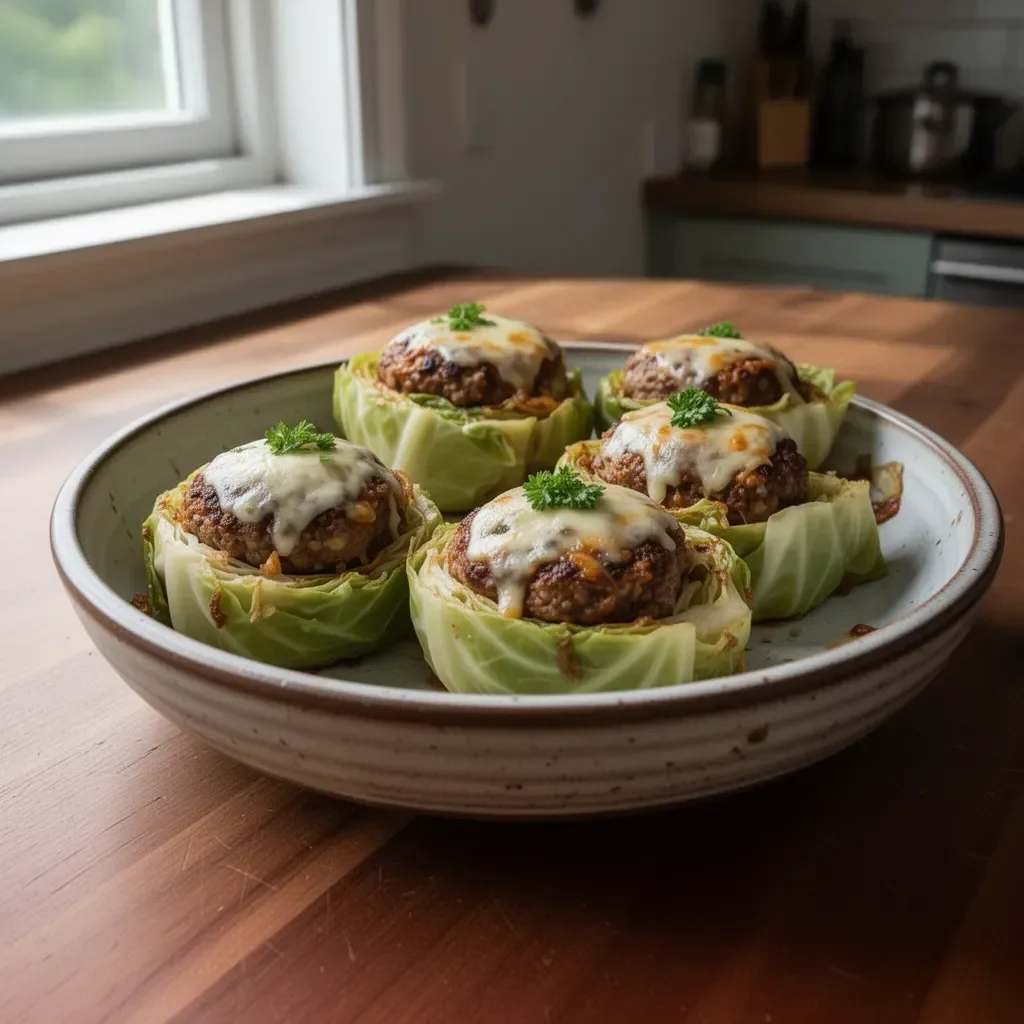 Oven-baked cabbage burgers served with toppings on a plate