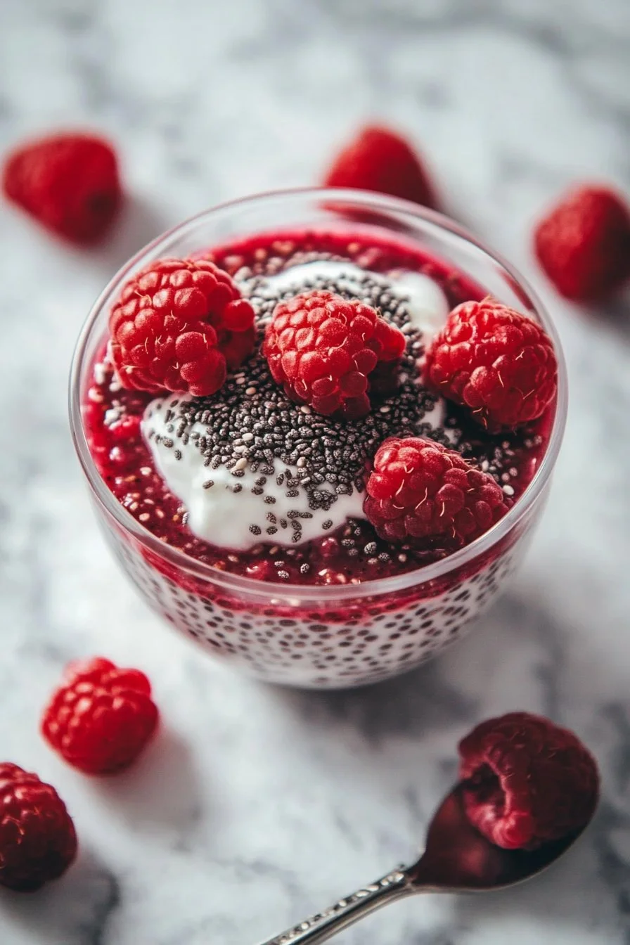 Raspberry Chia Pudding Sweetened with Maple Syrup