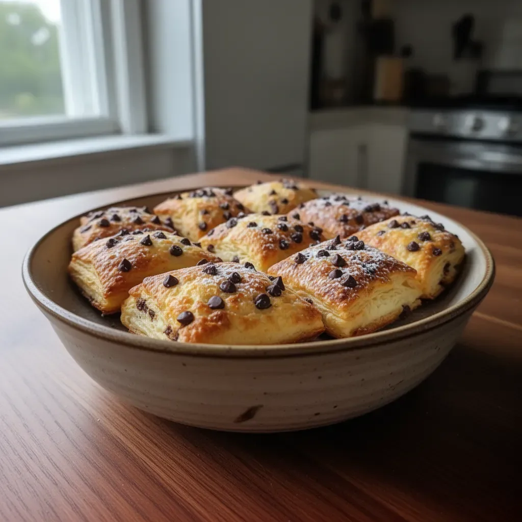 Ricotta chocolate chip pastry squares on a plate