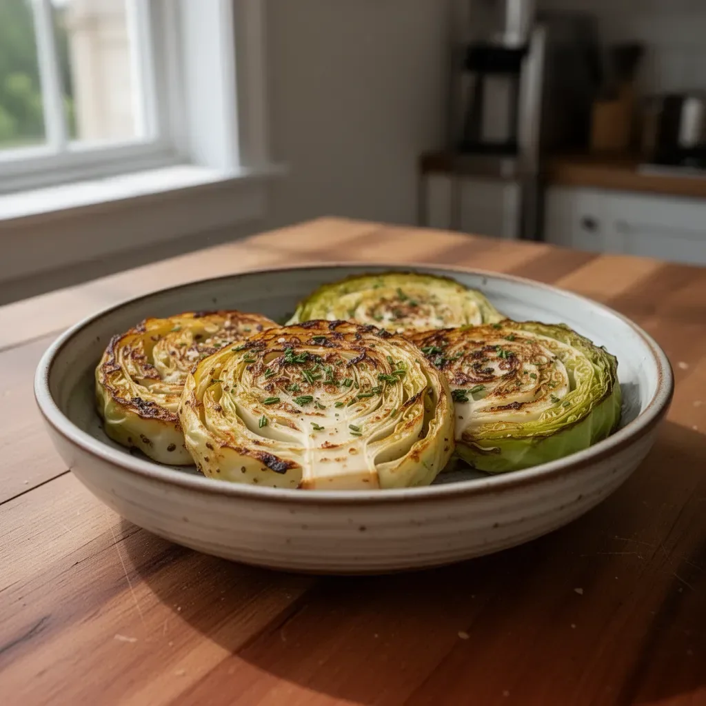 Delicious roasted cabbage steaks seasoned and ready to serve