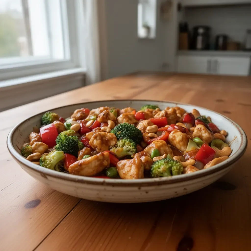 Delicious Sheet Pan Cashew Chicken served with vegetables