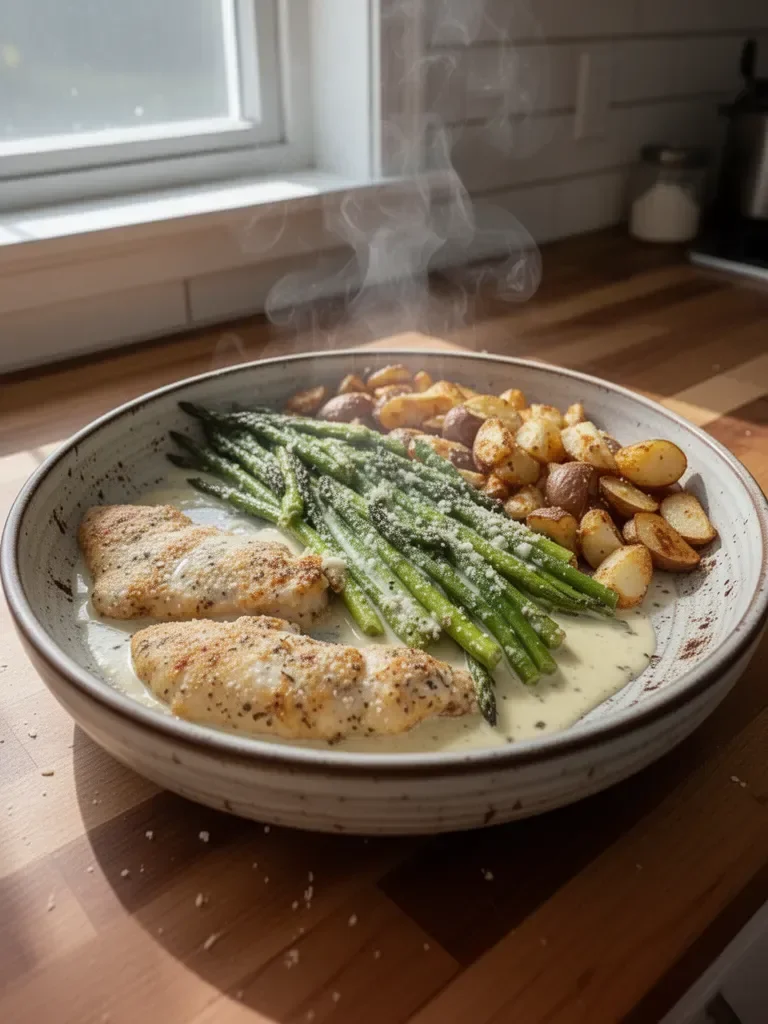 Sheet Pan Chicken Tenders with Garlic Parmesan Sauce