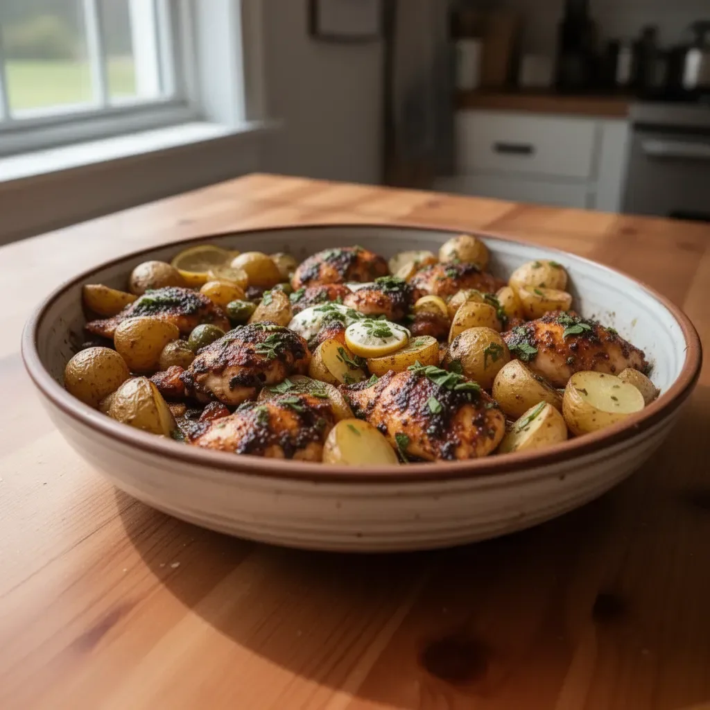 Sheet pan with lemon balsamic chicken and roasted potatoes