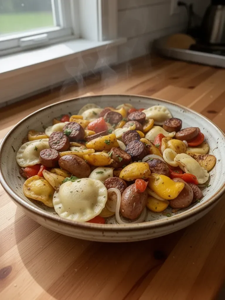 Sheet Pan Sausage and Pierogies Recipe