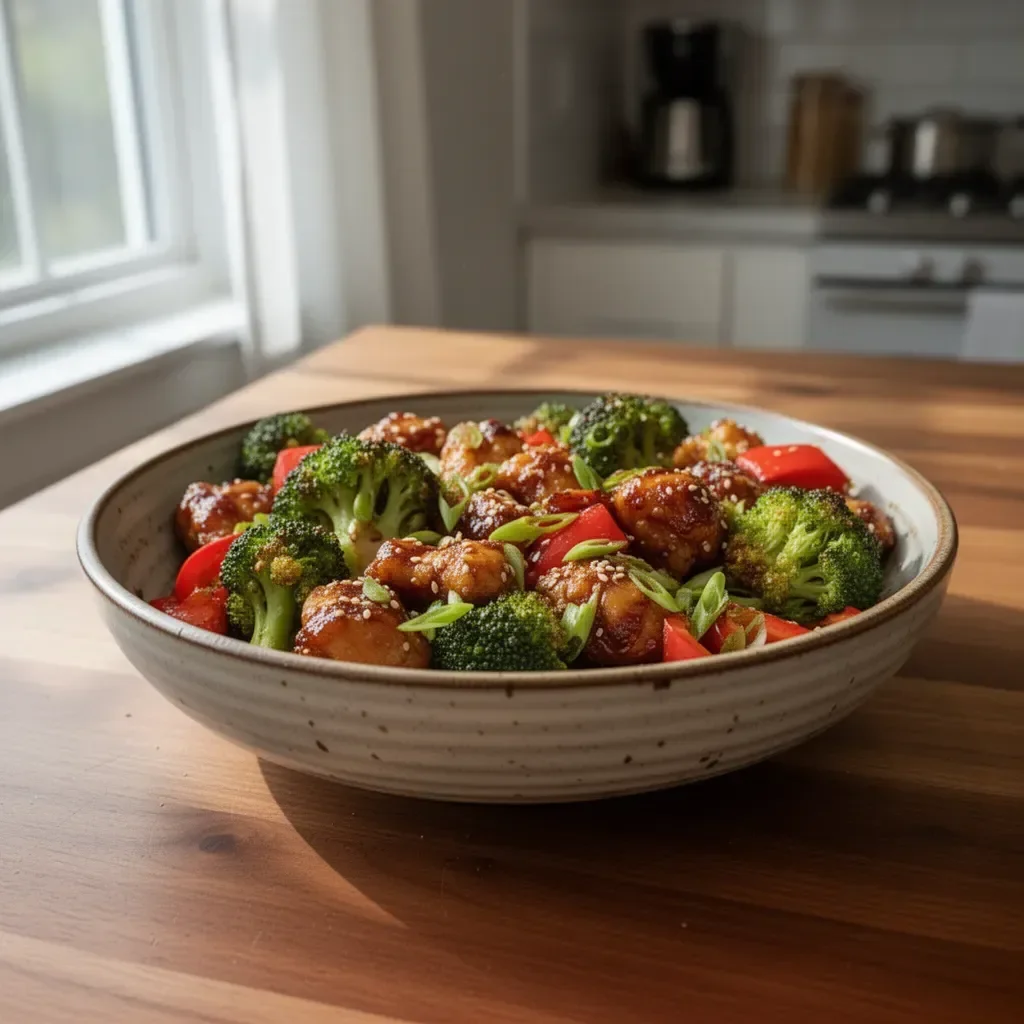 Sheet pan sticky sesame chicken with broccoli, a delicious one-pan meal.