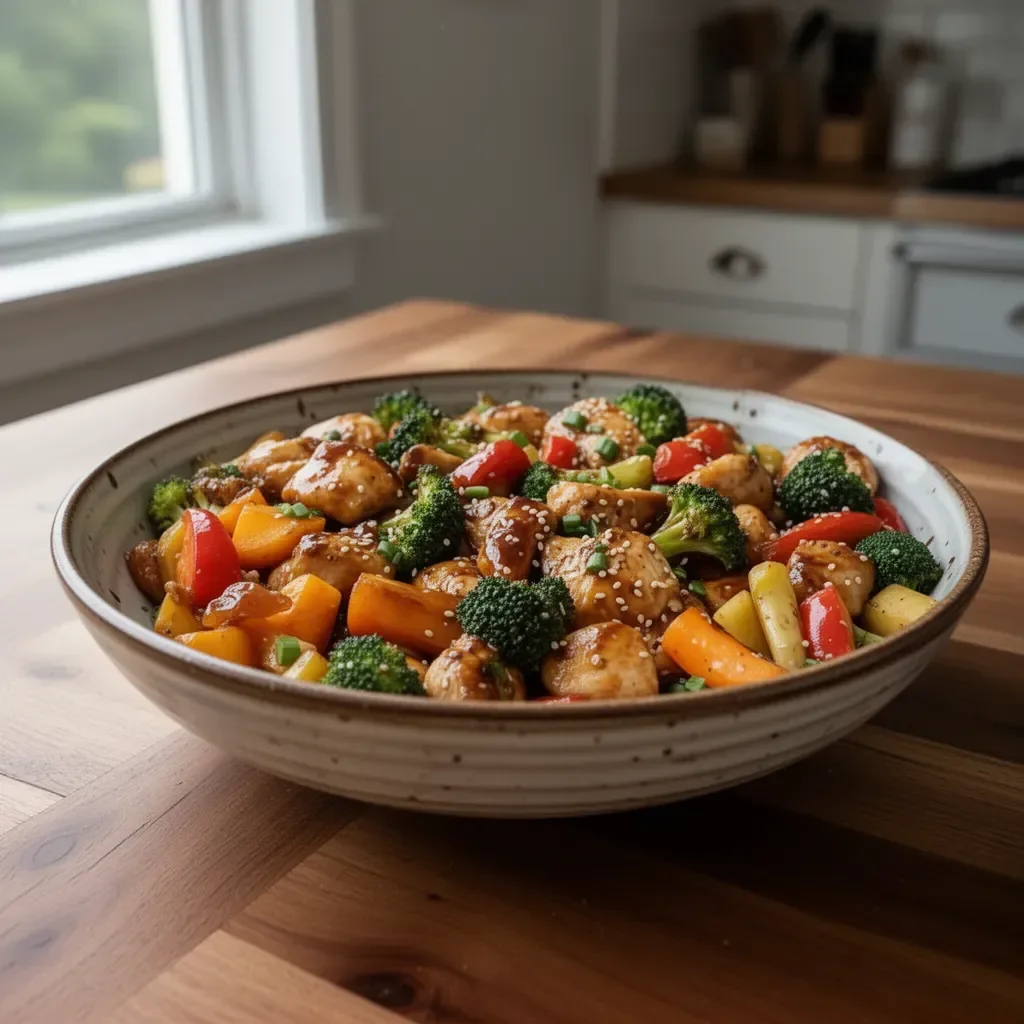 Sheet Pan Teriyaki Chicken with vegetables ready to serve
