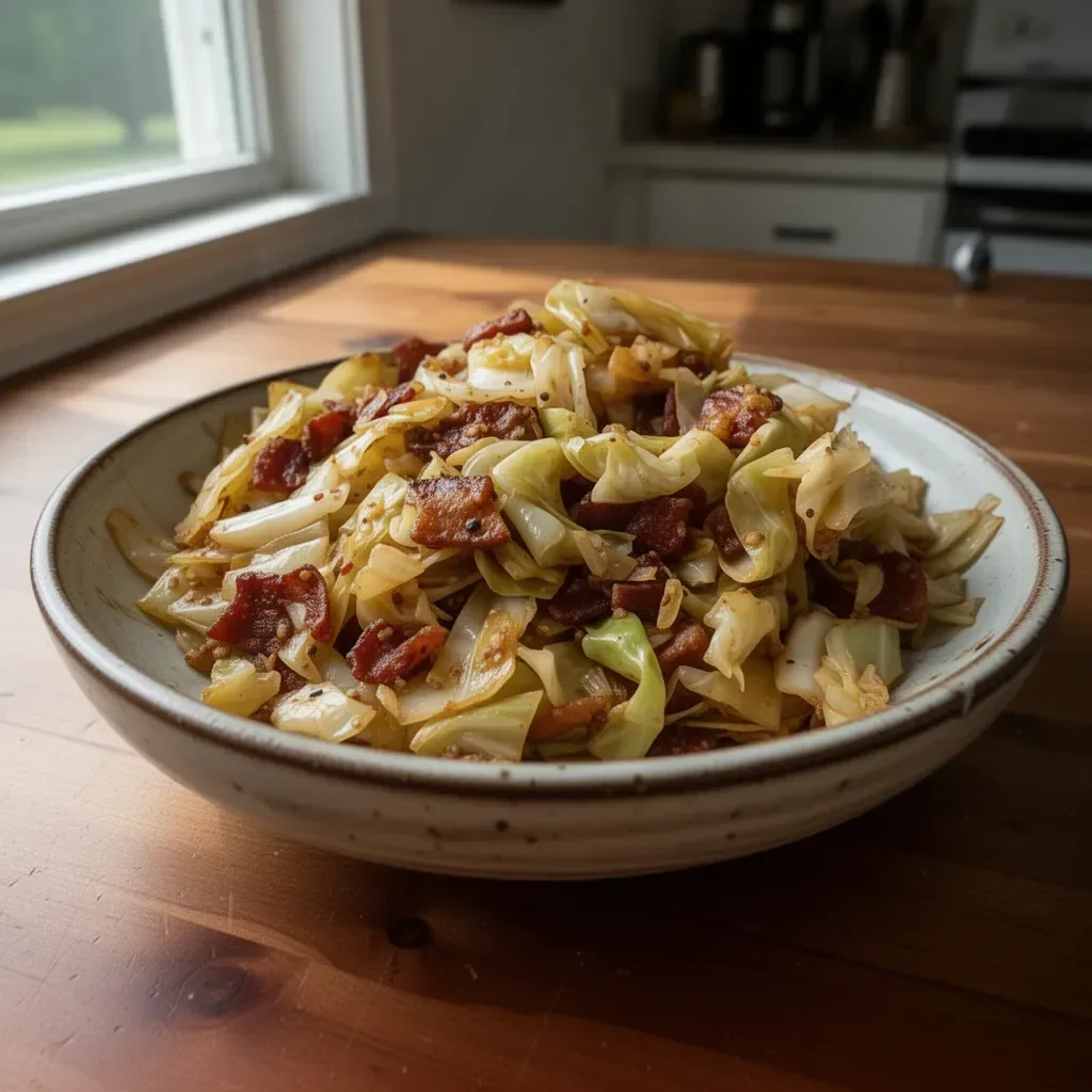 Delicious Southern Fried Cabbage served in a skillet.