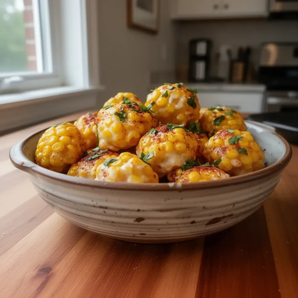 Delicious spicy Mexican corn bites served on a plate