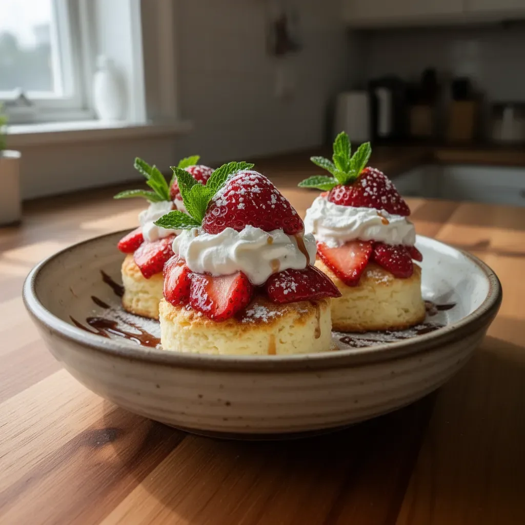Delicious strawberry cheesecake shortcakes dessert on a plate