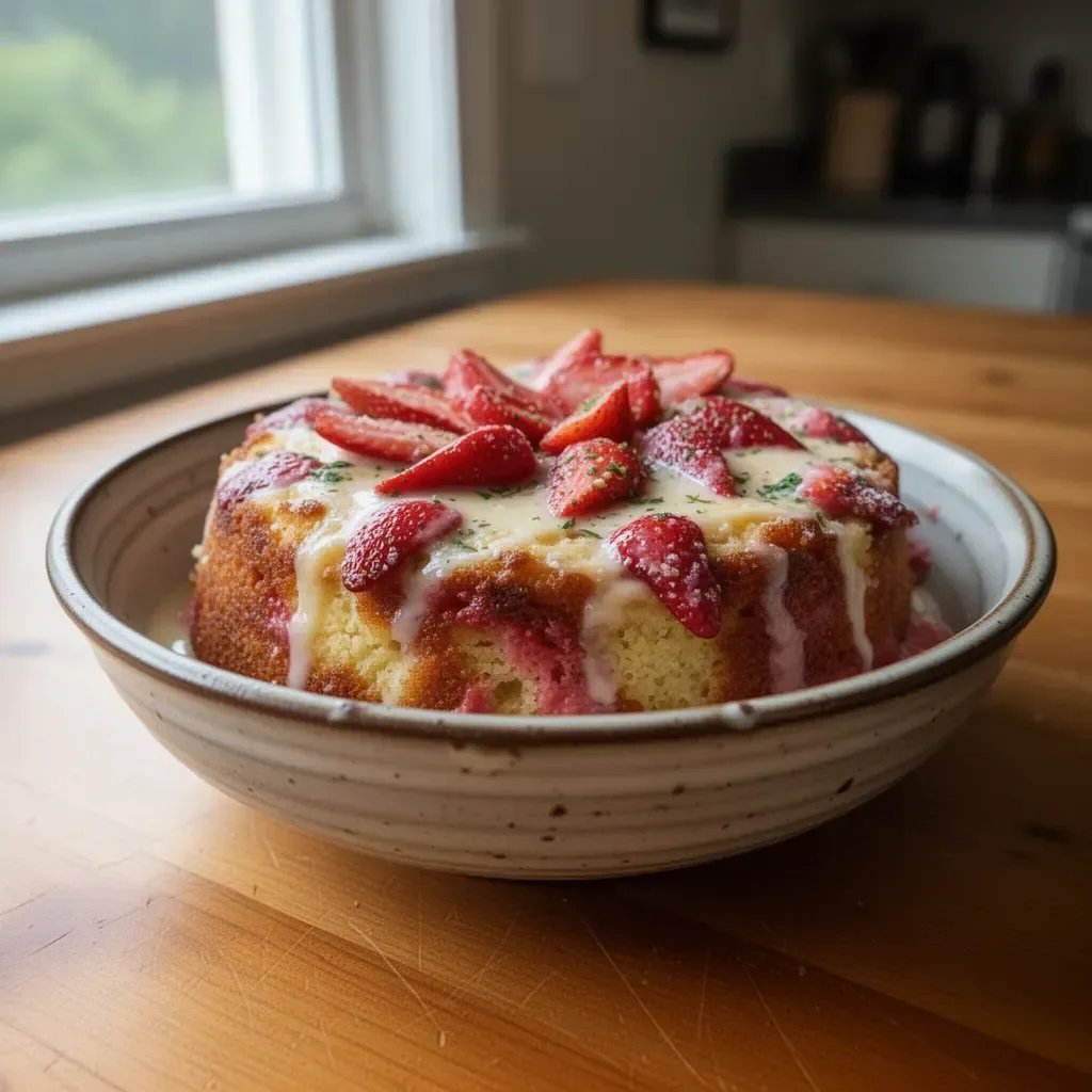 Delicious Strawberry Earthquake Cake with strawberries and creamy layers