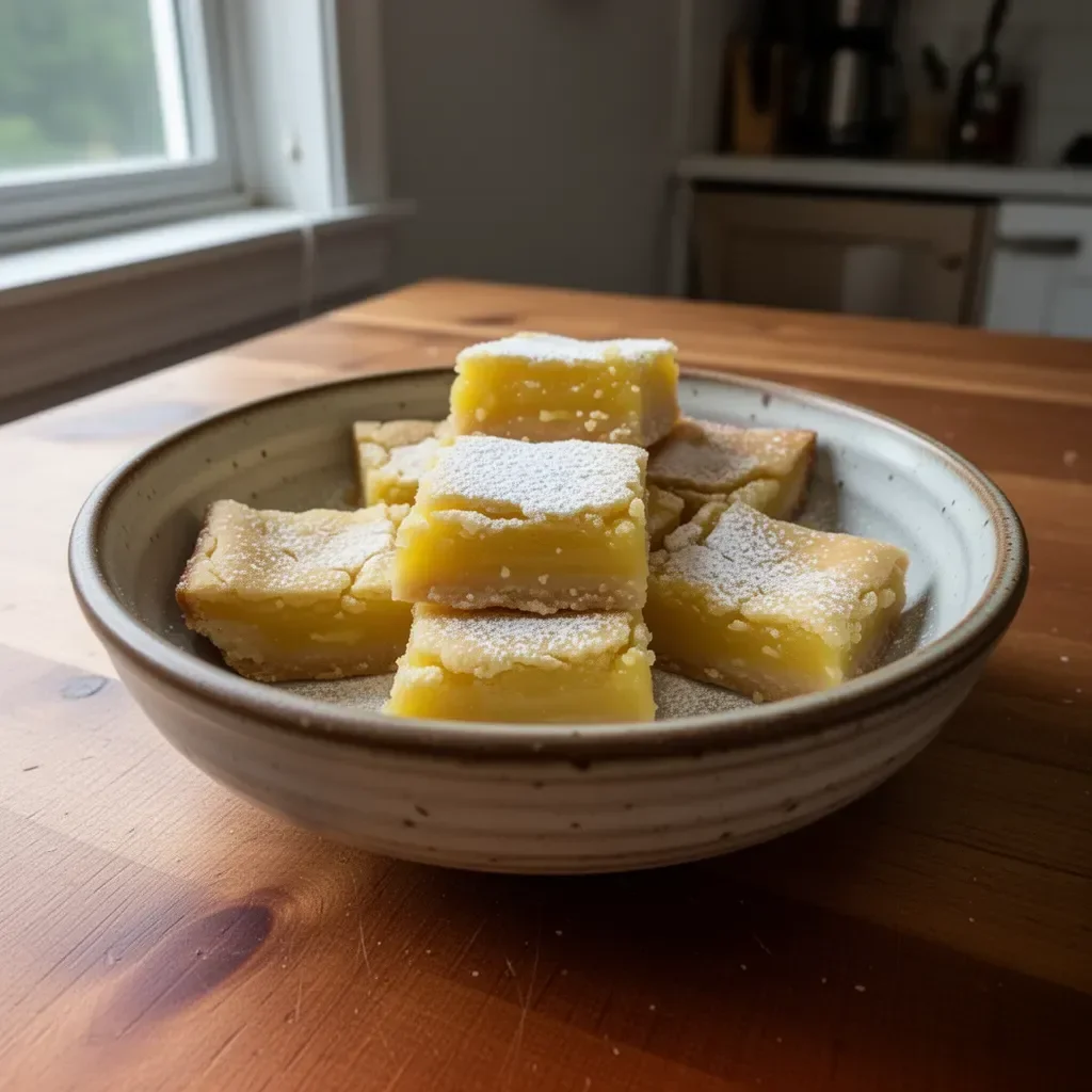 Deliciously baked super easy lemon bars arranged on a plate.