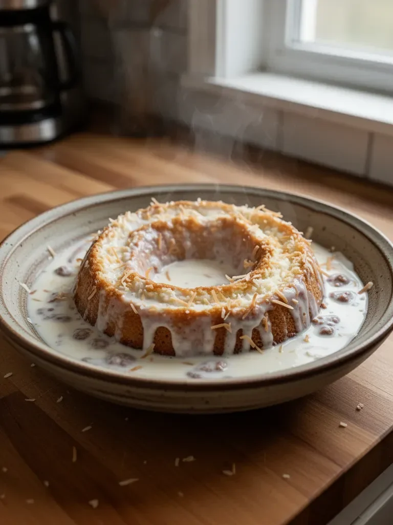 Toasted Coconut Tres Leches Pound Cake