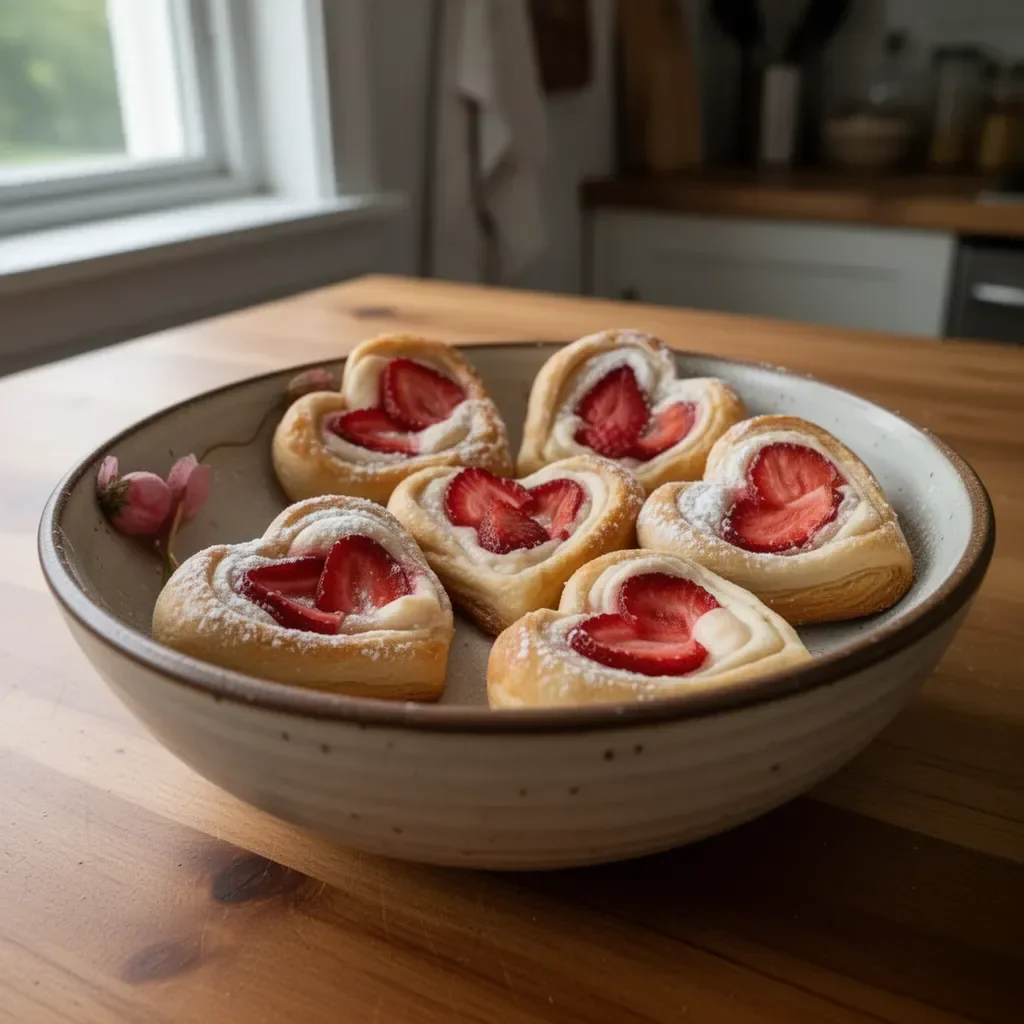 Delicious Vegan Strawberry Cream Danishes topped with fresh berries.