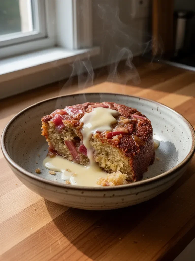 Warm Rhubarb Cake with Butter Sauce