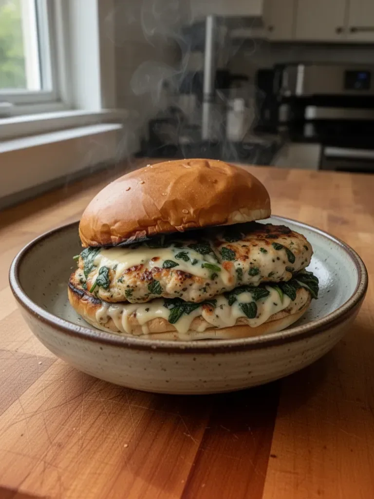 White Cheddar and Spinach Chicken Burgers