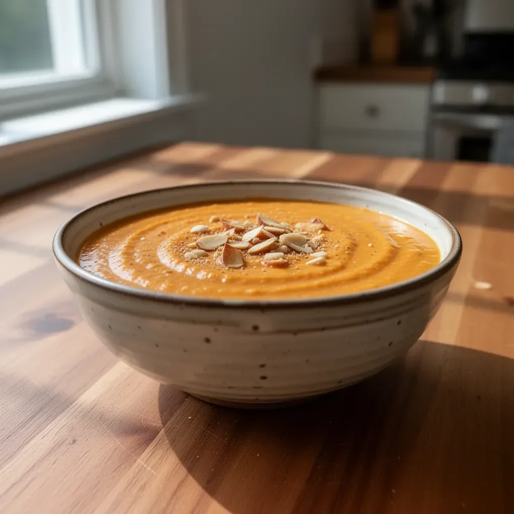 Delicious sweet potato smoothie in a glass with vibrant toppings