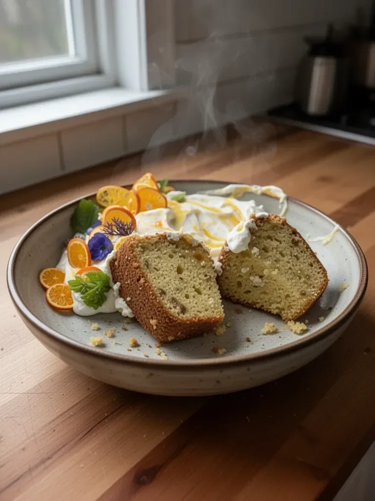 Winter Citrus Olive Oil Cake topped with a Citrus Cream